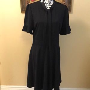 Ranphee Classic v-neck with tie, short bell ruffle sleeve side zippered dress